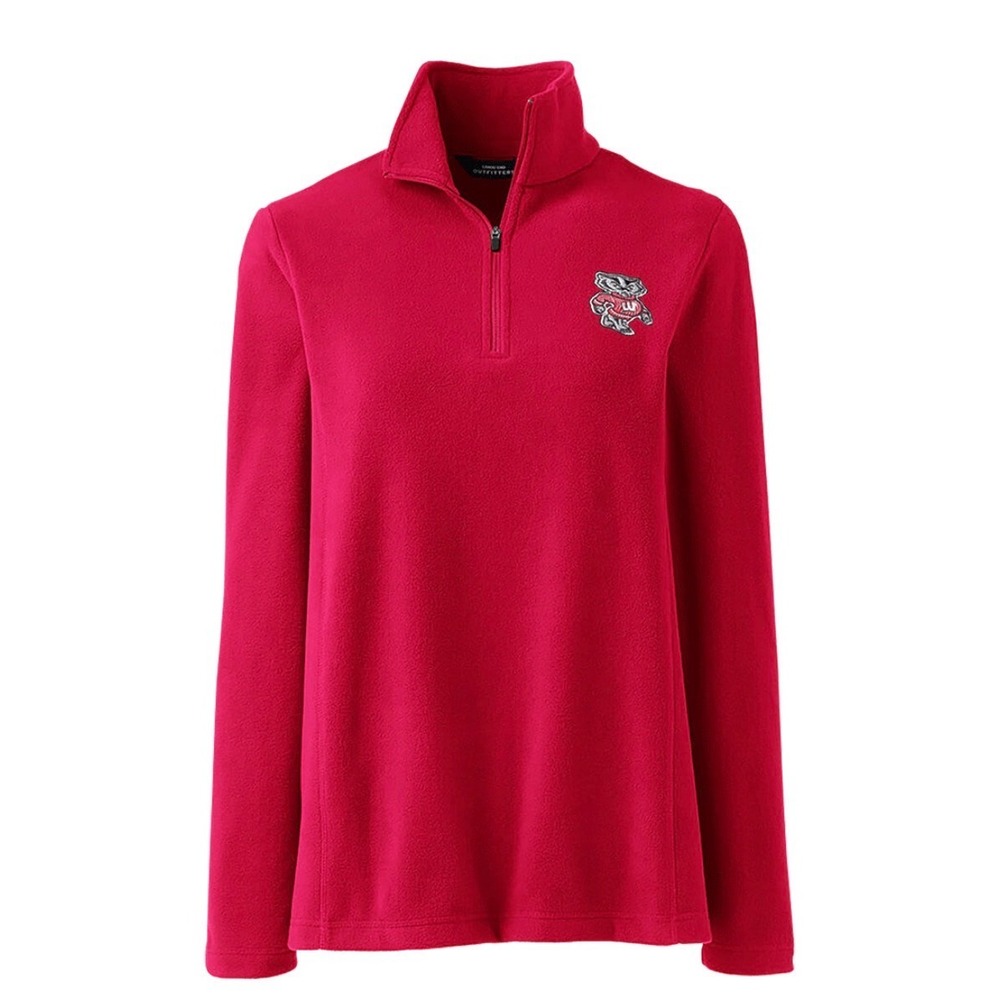 Lands End Womens Bucky Badger 1/4 Zip Fleece Pullover Red University Wisconsin M